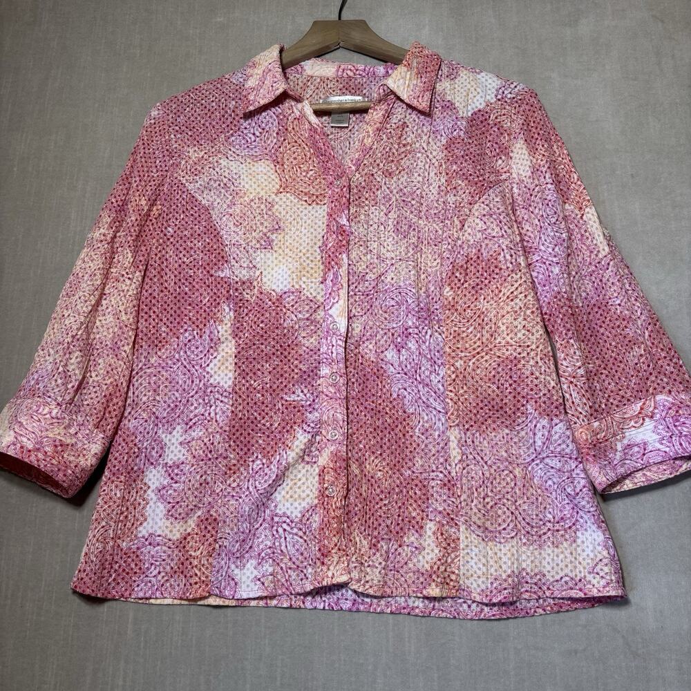 Christopher Banks Colorful Artsy Top L Petite Floral Dot Print Textured Unique